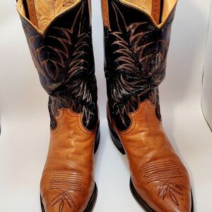 Vintage Justin Pointed Toe Cowboy Boots, Ostrich Leather Foot, 9 D